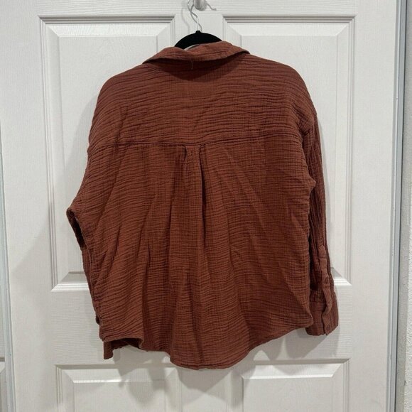 womens abercrombie and fitch Orange Burnt brown Oversized Button Up Size Small - Picture 2 of 6